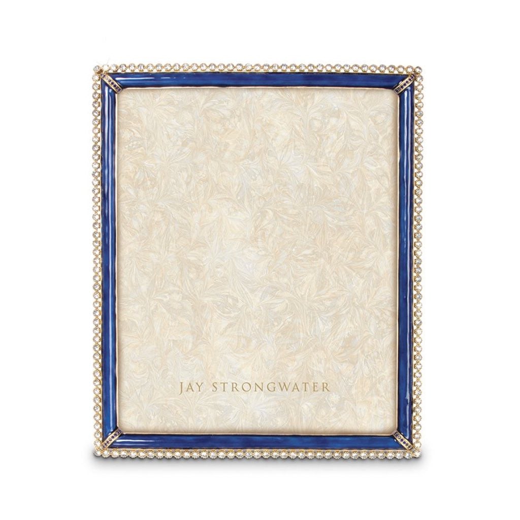Jay Strongwater Hand - Enameled 8 x 10 Delft Garden Indigo Frame with Swarovski Crystals