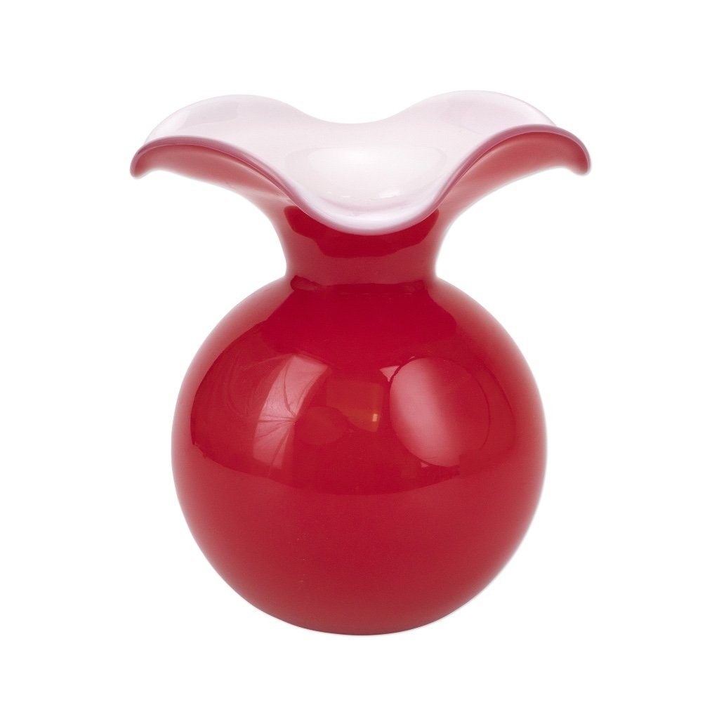 Vietri Medium-Sized Red Hibiscus-Inspired Mouth-Blown Glass Flower Vase