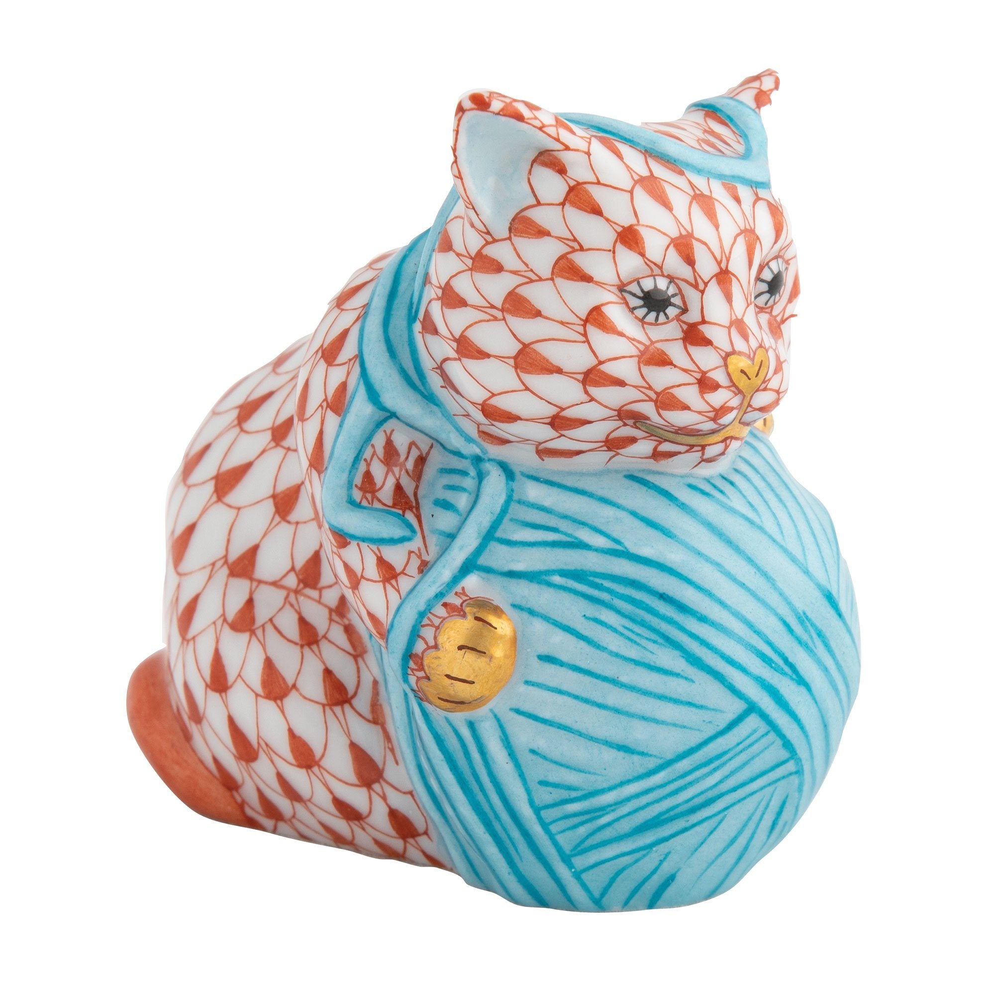 Exquisitely Hand - painted Herend Playful Kitten Porcelain Figurine