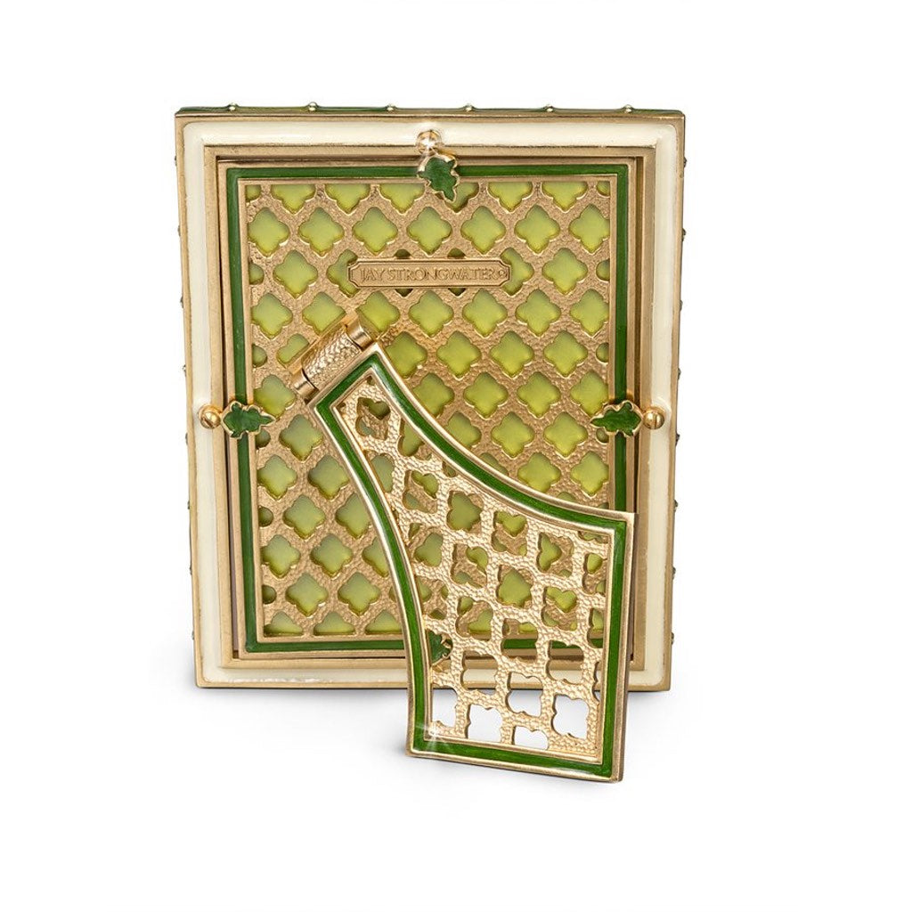 Jay Strongwater 5 x 7 Hand - Enameled Leaf - Striped Frame with Swarovski Crystals