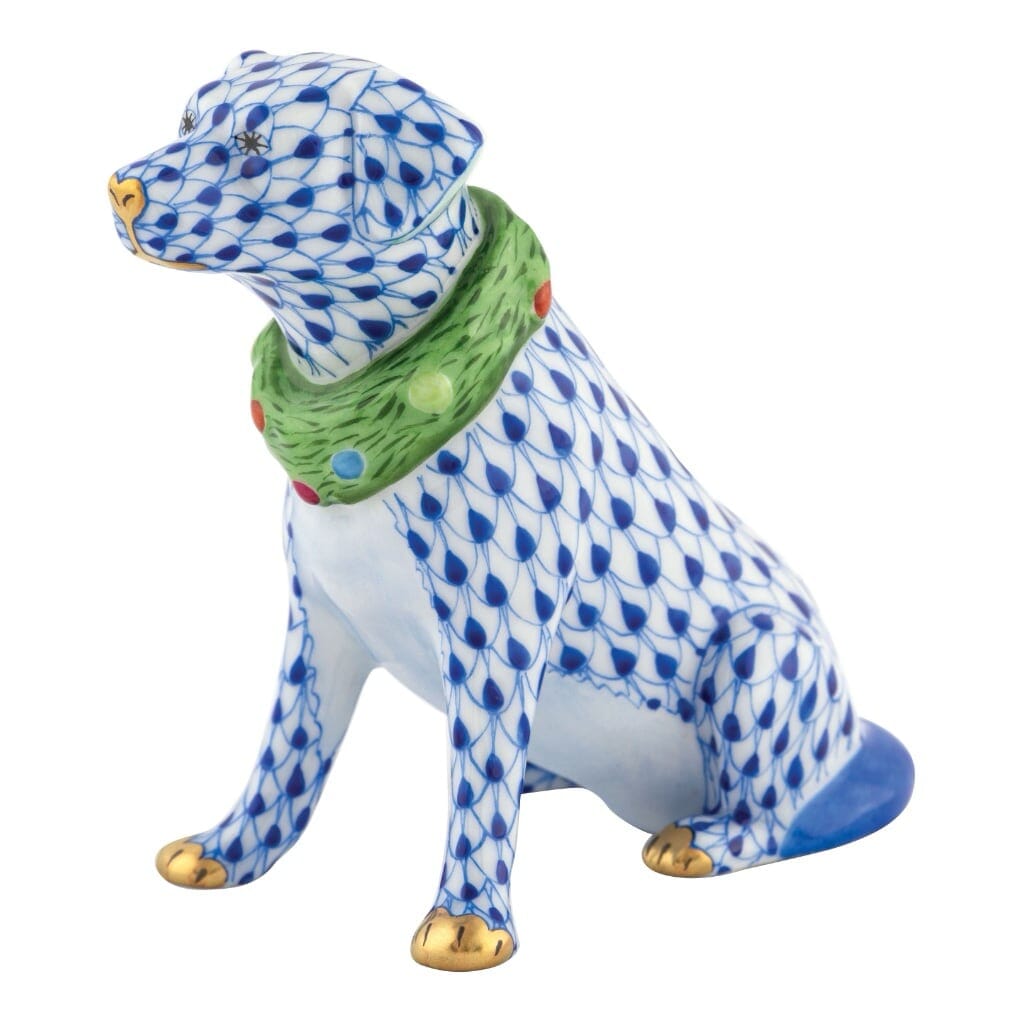Herend Handmade Porcelain Holiday Dog Figurine for Christmas Decor