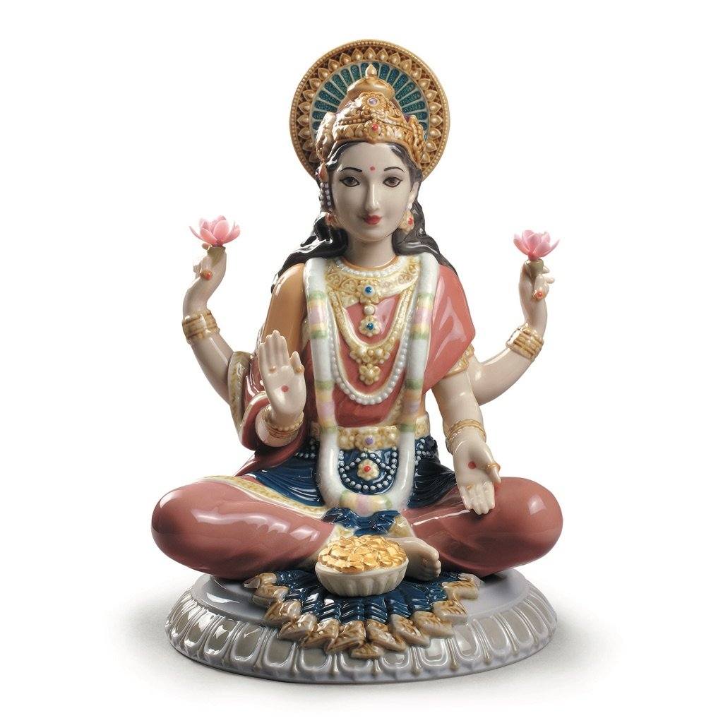 Exquisite Handmade Lladro Porcelain Sri Lakshmi Goddess Figurine