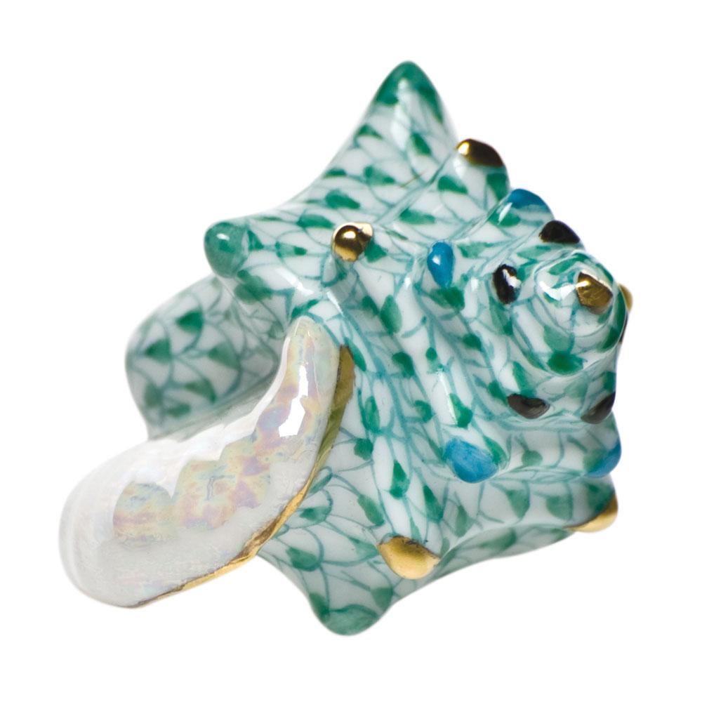 Handmade and Hand - painted Herend Small Conch Shell Porcelain Figurine