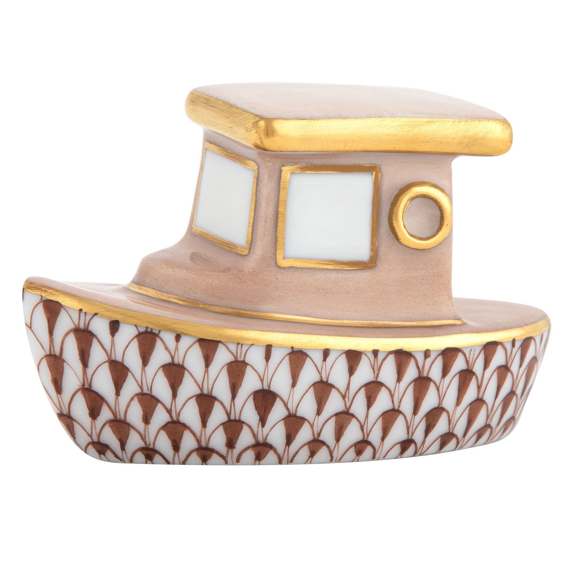 Exquisite Handmade Herend Porcelain Tug Boat Figurine for Collectors