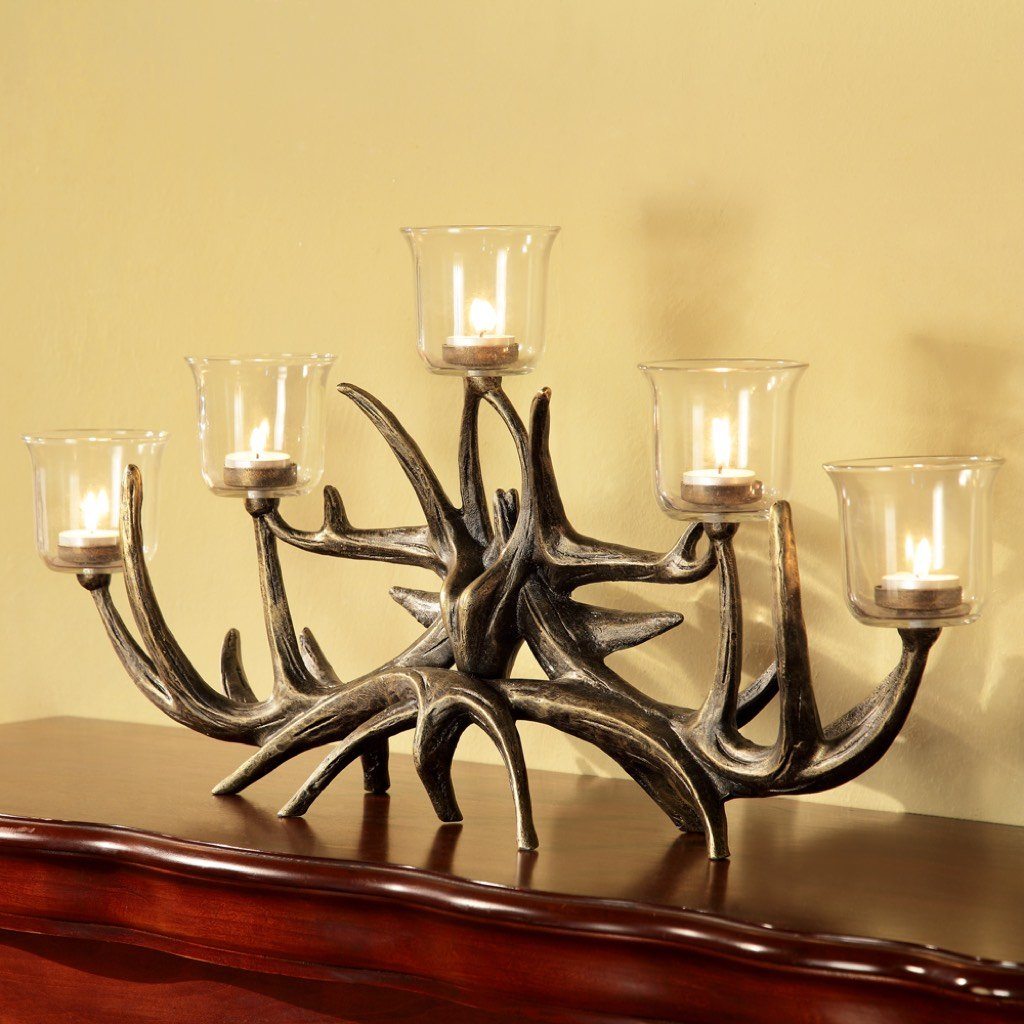 Rustic Aluminum Hand - Cast SPI Home Antler - Style Votive Candle Holder