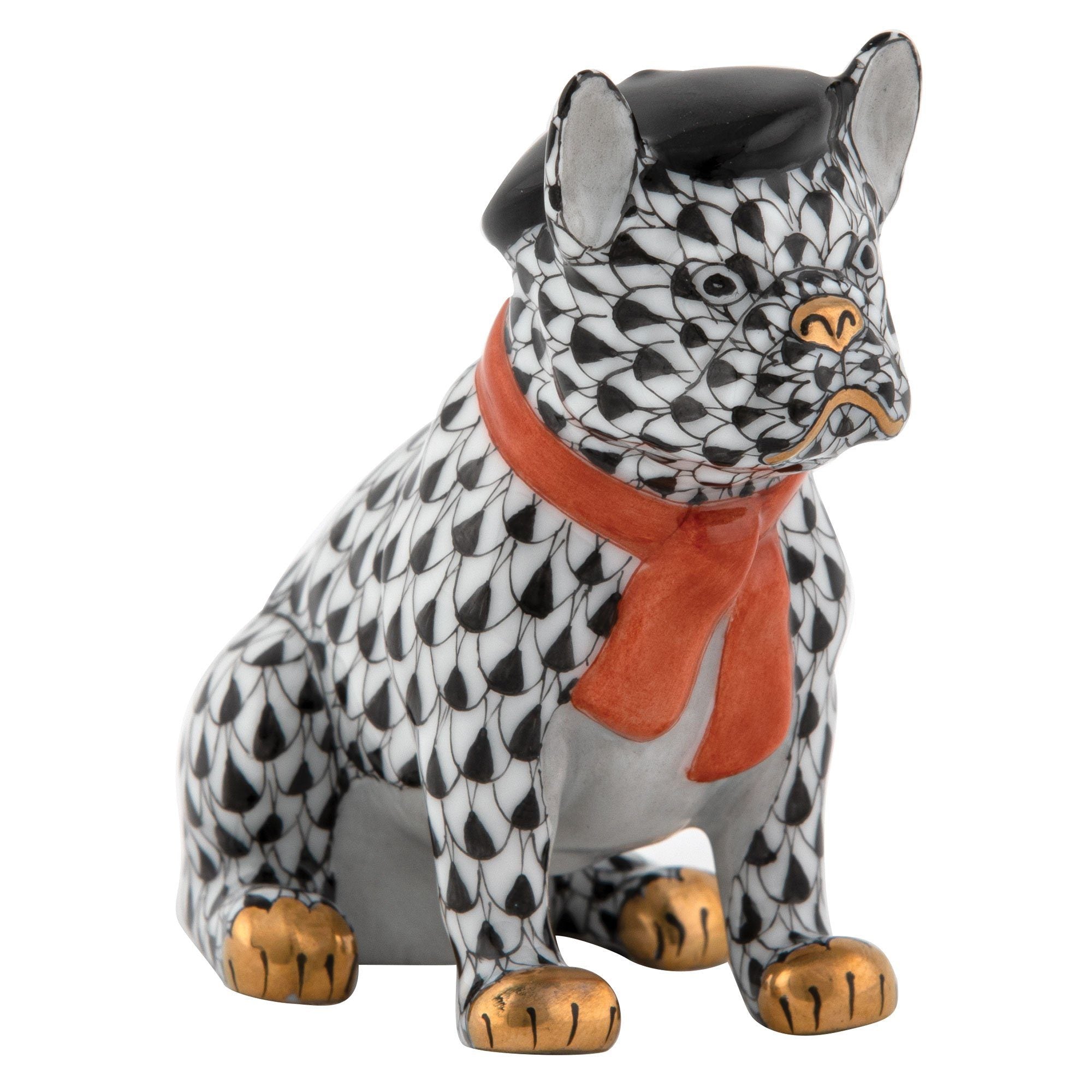 Exquisite Hand - painted Herend Frenchie Porcelain Figurine