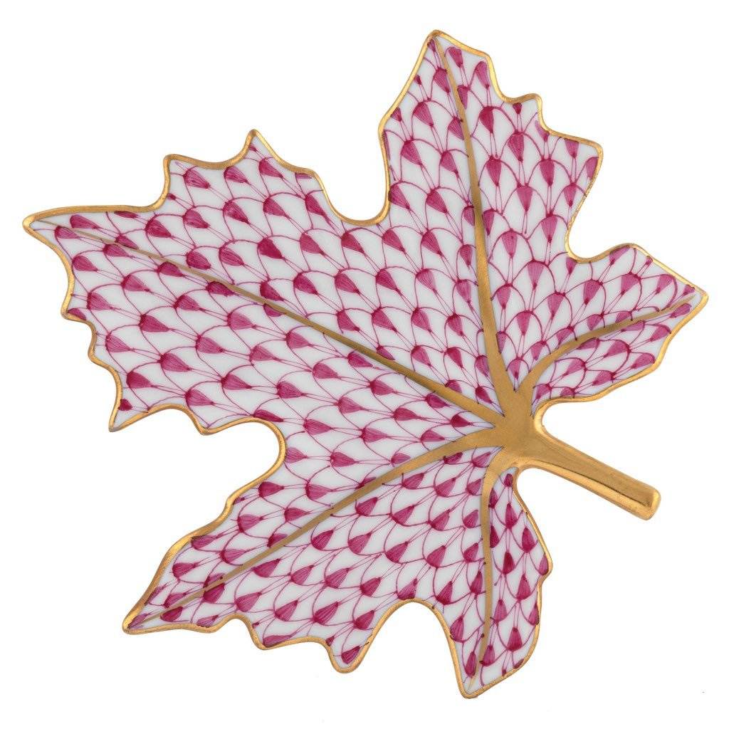 Exquisite Herend Hand - painted Maple Leaf Porcelain Figurine