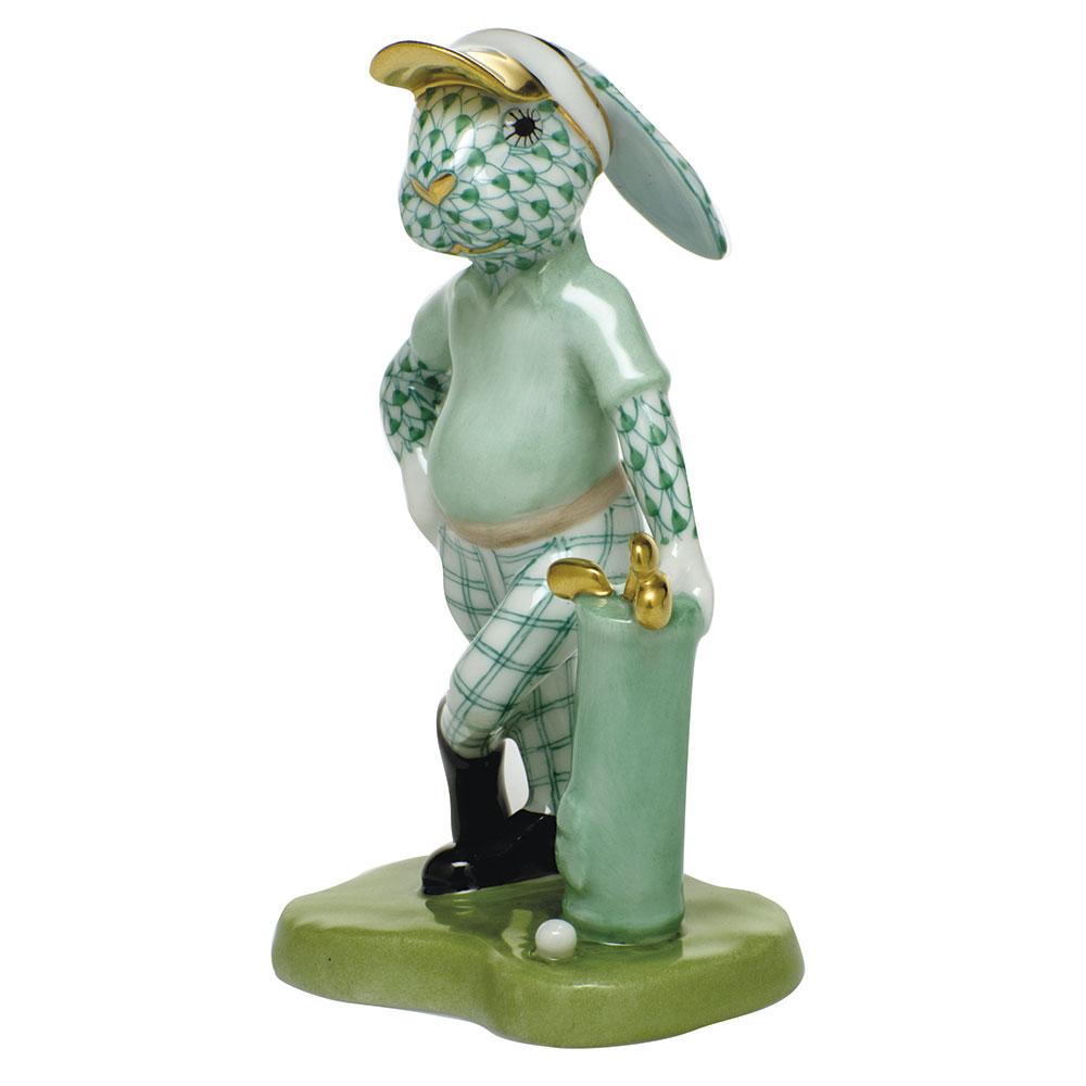 Handmade Herend Golf Bunny Porcelain Figurine with Exquisite Paint