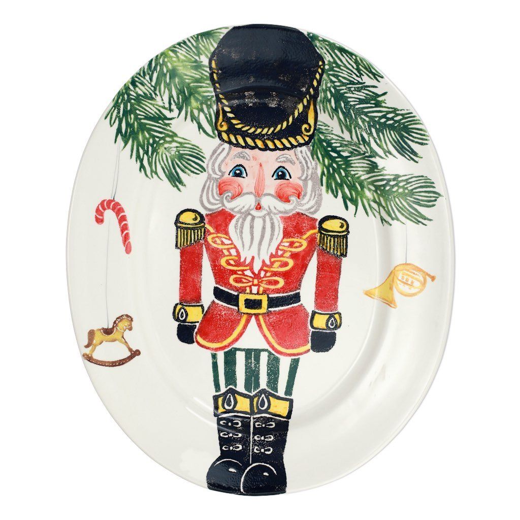 Large Oval Hand - painted Vietri Nutcrackers Decorative Platter for Christmas
