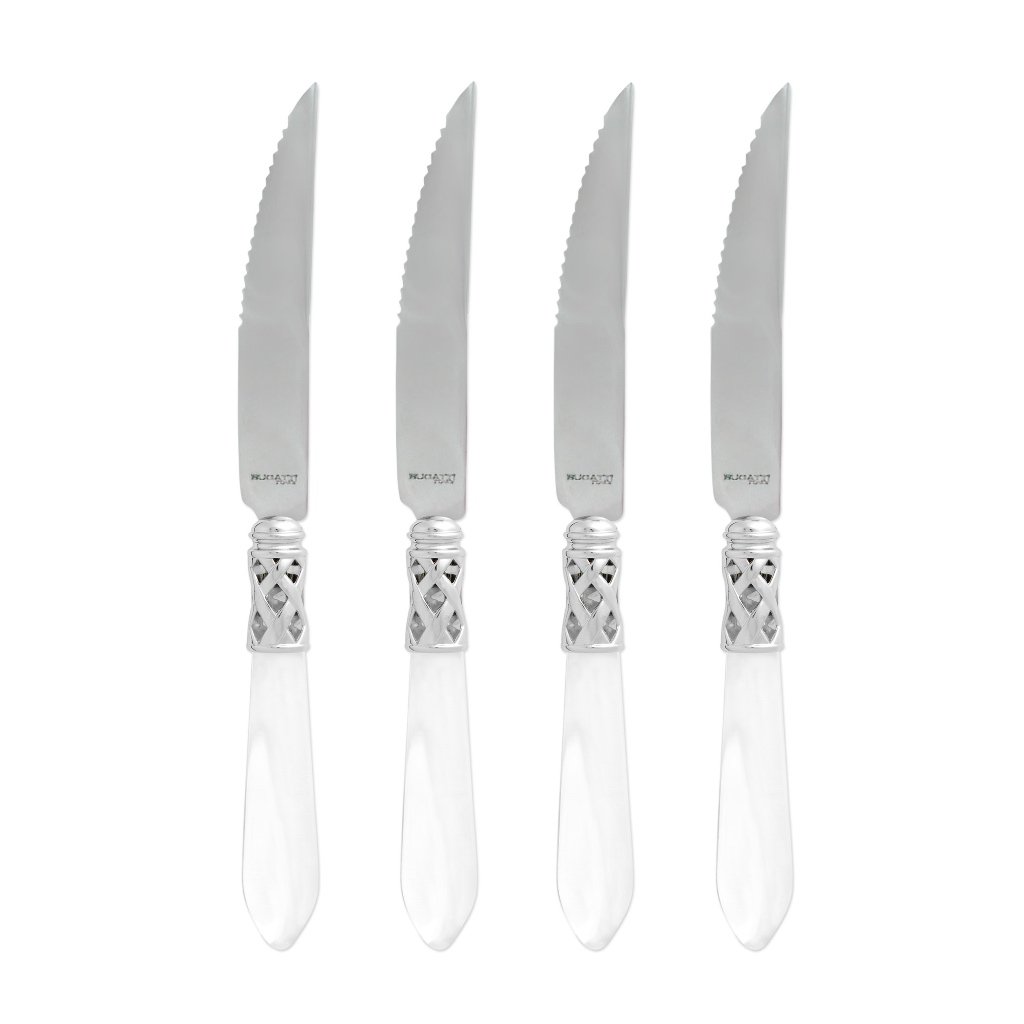 Vietri Aladdin Set of 4 High - Glossy Chrome Finish Steak Knives for Sophisticated Dining