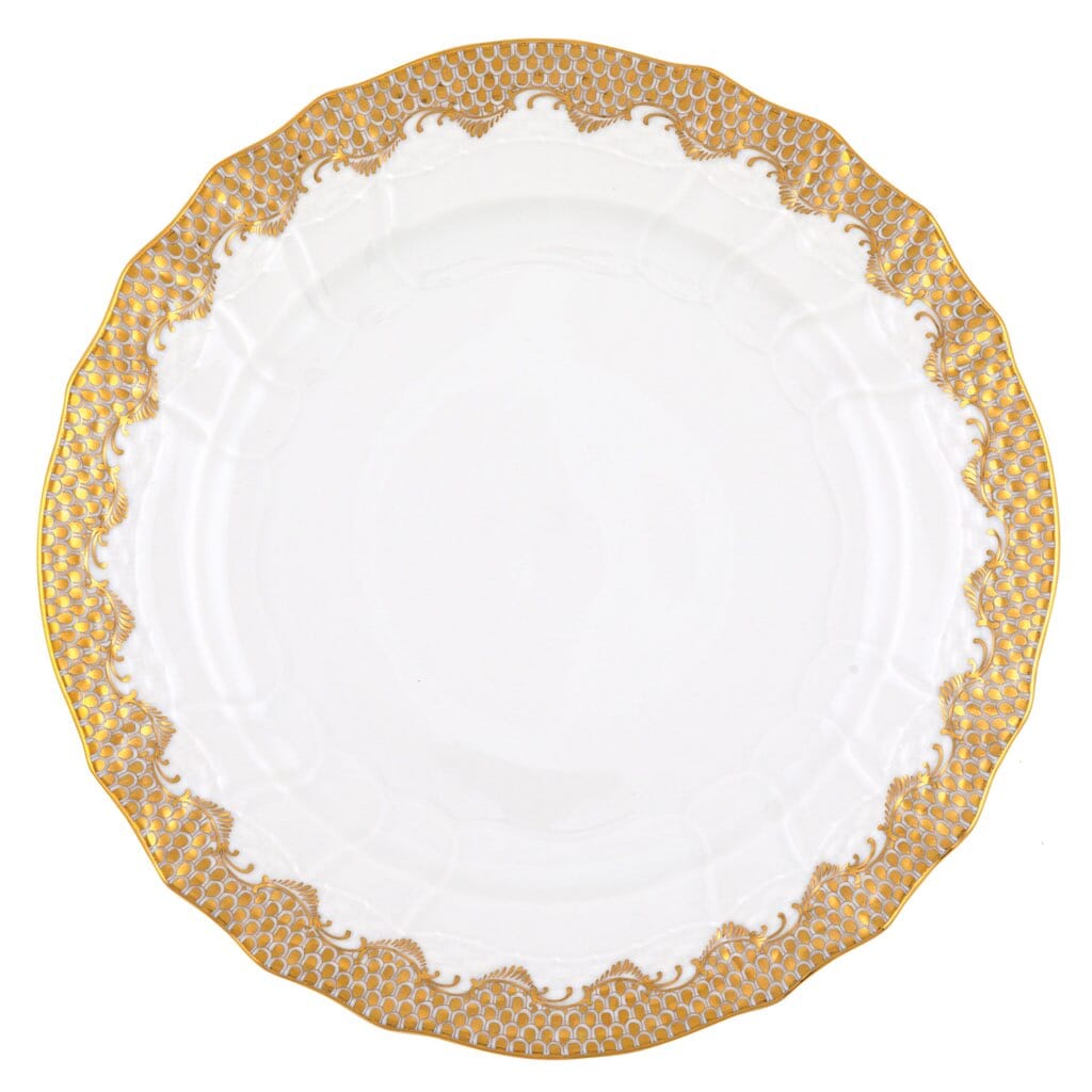 Herend's Timeless Fish Scale Pattern 11-Inch Service Plate with 24K Gold Accents