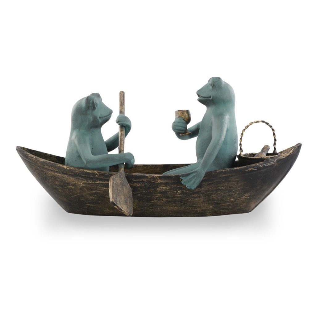 Charming Aluminum Garden Rowboat Picnic Sculpture with Two Frogs
