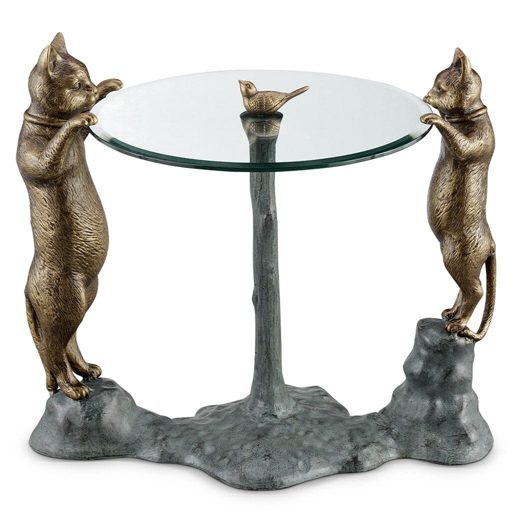 SPI Home Whimsical Curious Cats Aluminum End Table with Glass Top