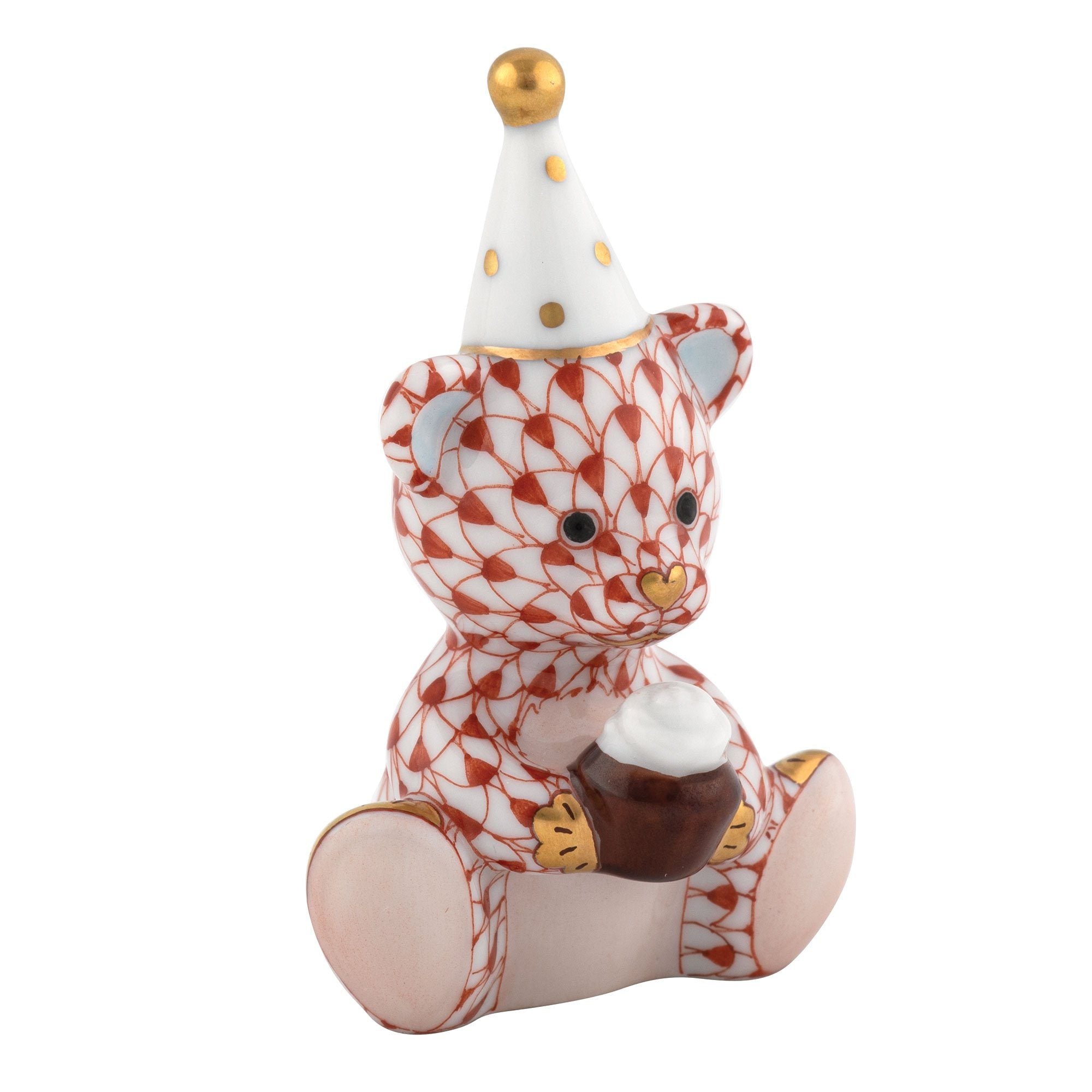 Handmade and Hand - painted Herend Birthday Bear Porcelain Figurine