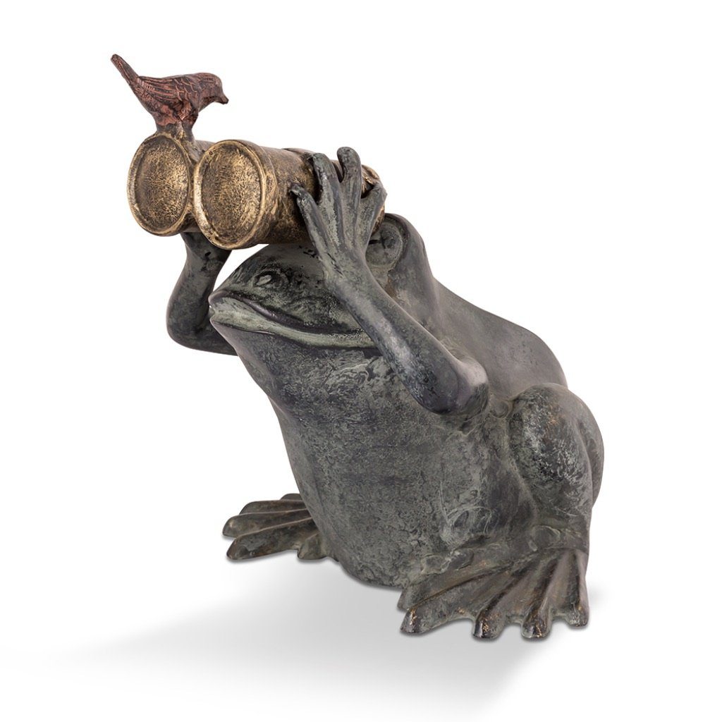 Decorative SPI Garden Frog Spectator Statue With Bird Sculpture for Outdoor Decor