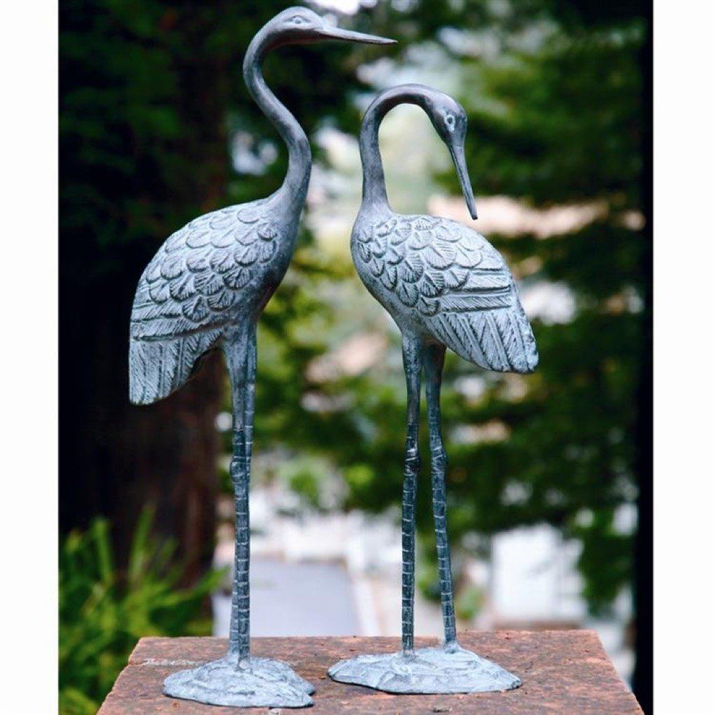 Brass Verdigris Garden Decorative Love Cranes