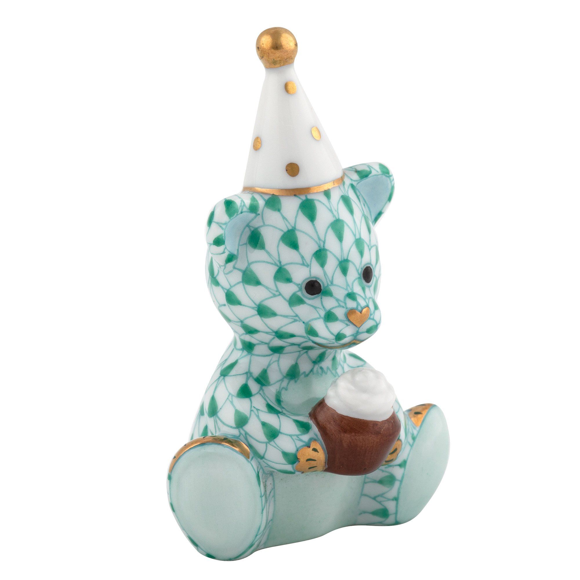 Handmade and Hand - painted Herend Birthday Bear Porcelain Figurine