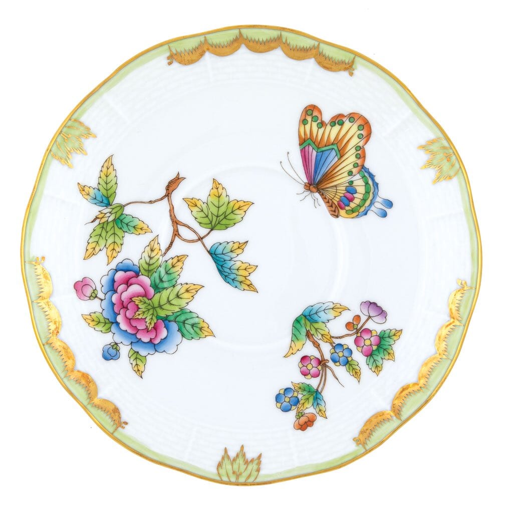 Handmade Herend Porcelain Bouillon Saucer with Queen Victoria Pattern and 24K Gold Accents