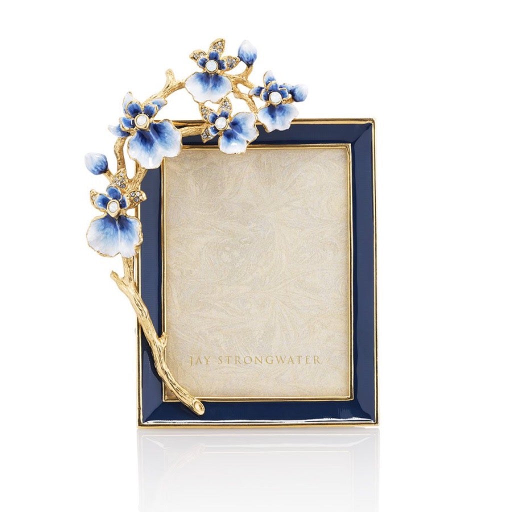 Jay Strongwater Kelsey Orchid Decorative Photo Frame - 3 Inches by 4 Inches Delft Garden Style