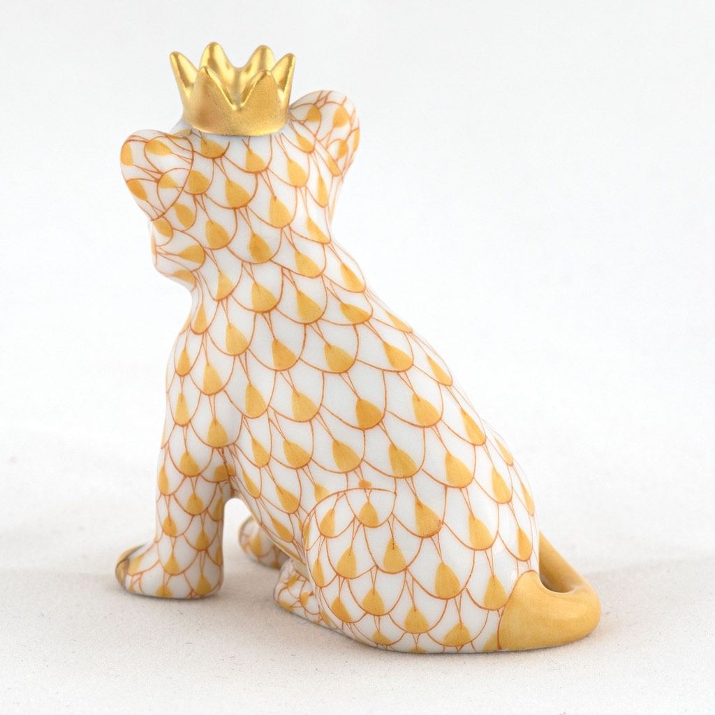 Exquisite Herend Hand - made Porcelain Lion Cub Figurine Wearing a Crown