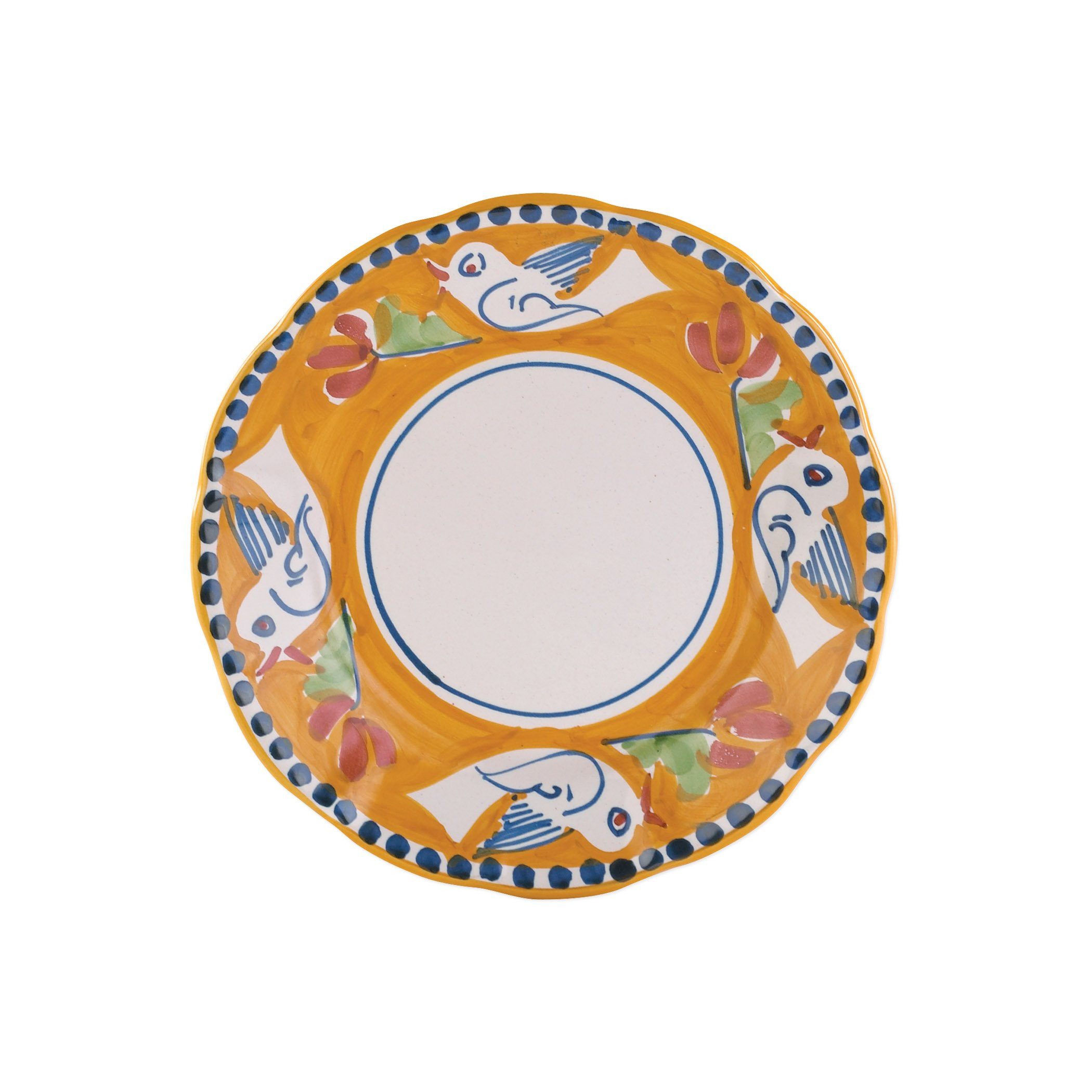 Vietri Hand - painted Orange Blue Accent Campagna Uccello Salad Plate