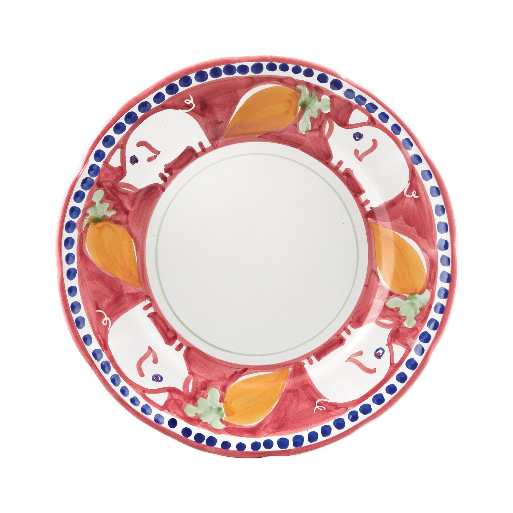 Handmade Vietri Campagna Porco Red Dinner Plate with Blue Accents