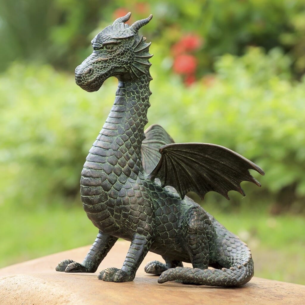 SPI Aluminum Hand - Cast Winged Dragon Sculpture for Outdoor Gardens