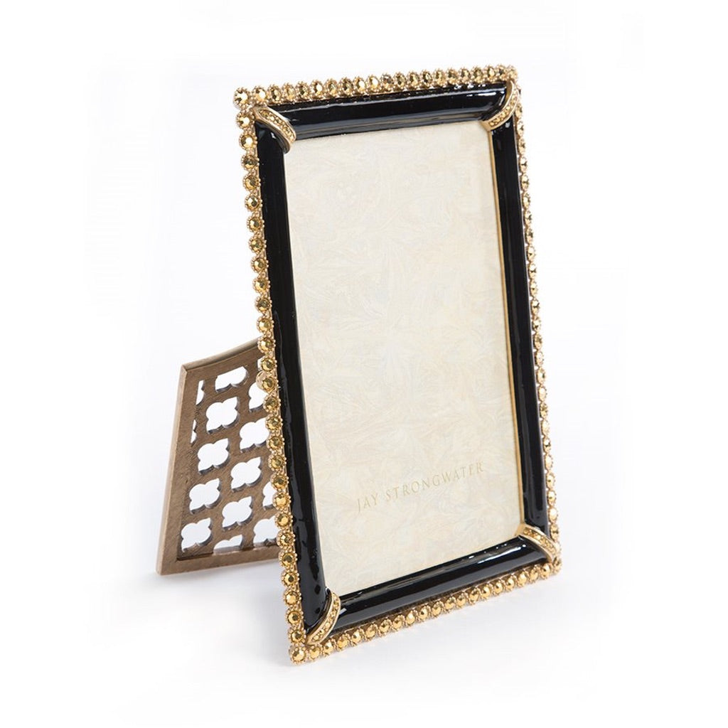 Jay Strongwater 4 x 6 Lorraine Frame in Jet - Black with 14K Gold Finish