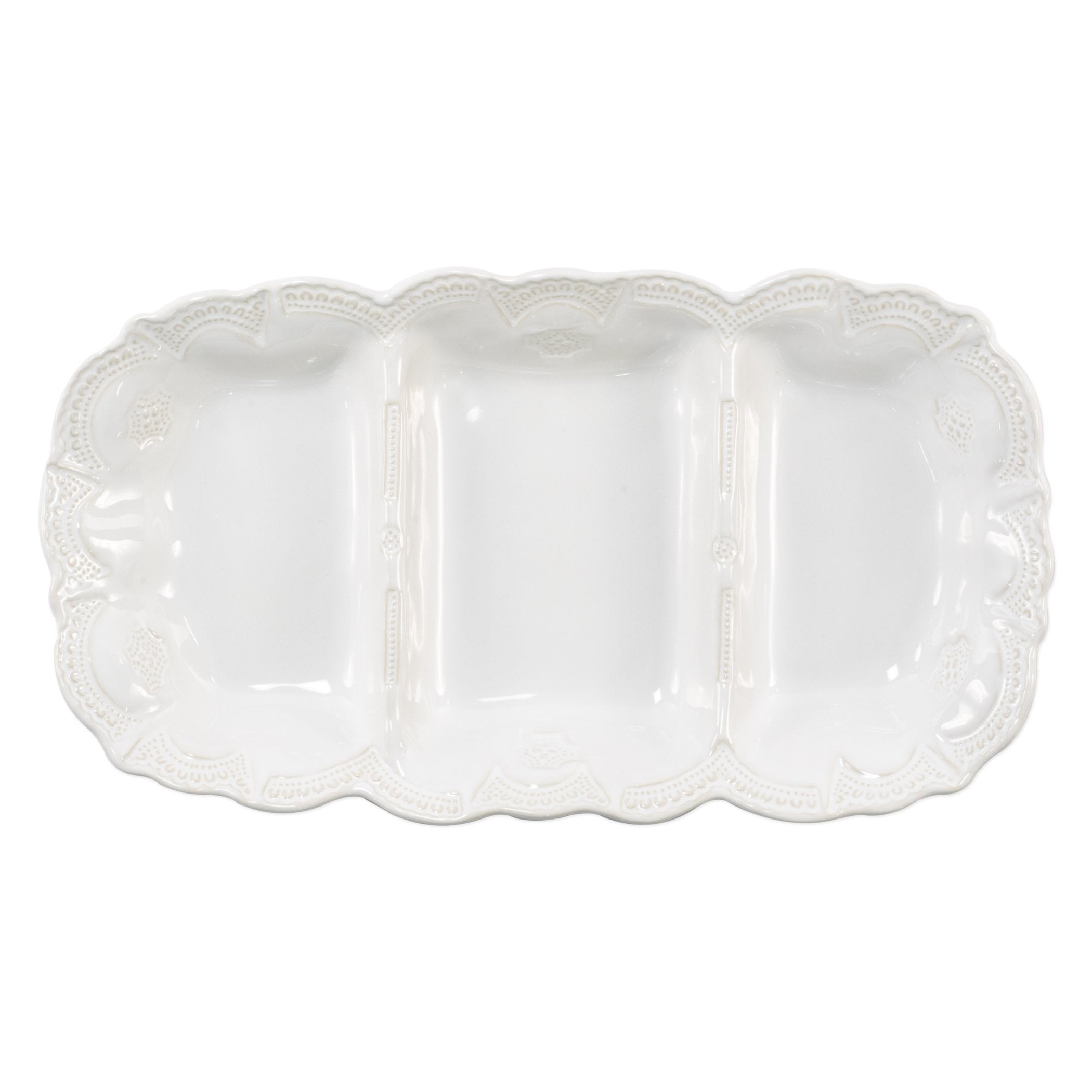 Vietri White Medium Three - Part Stone Lace Server Inspired by Italian Art