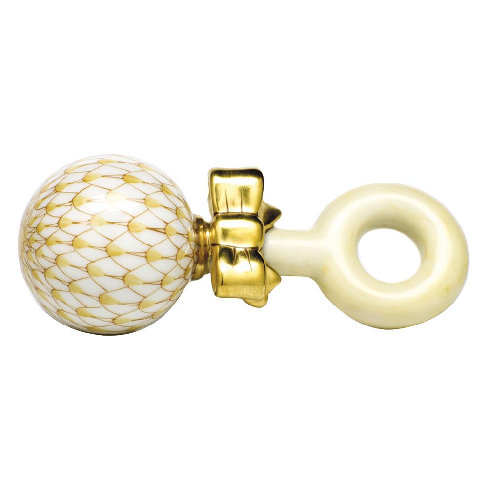 Handmade Herend Porcelain Baby Rattle with Traditional Fishnet Pattern