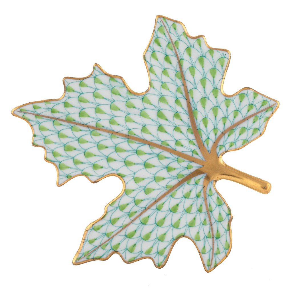 Exquisite Herend Hand - painted Maple Leaf Porcelain Figurine