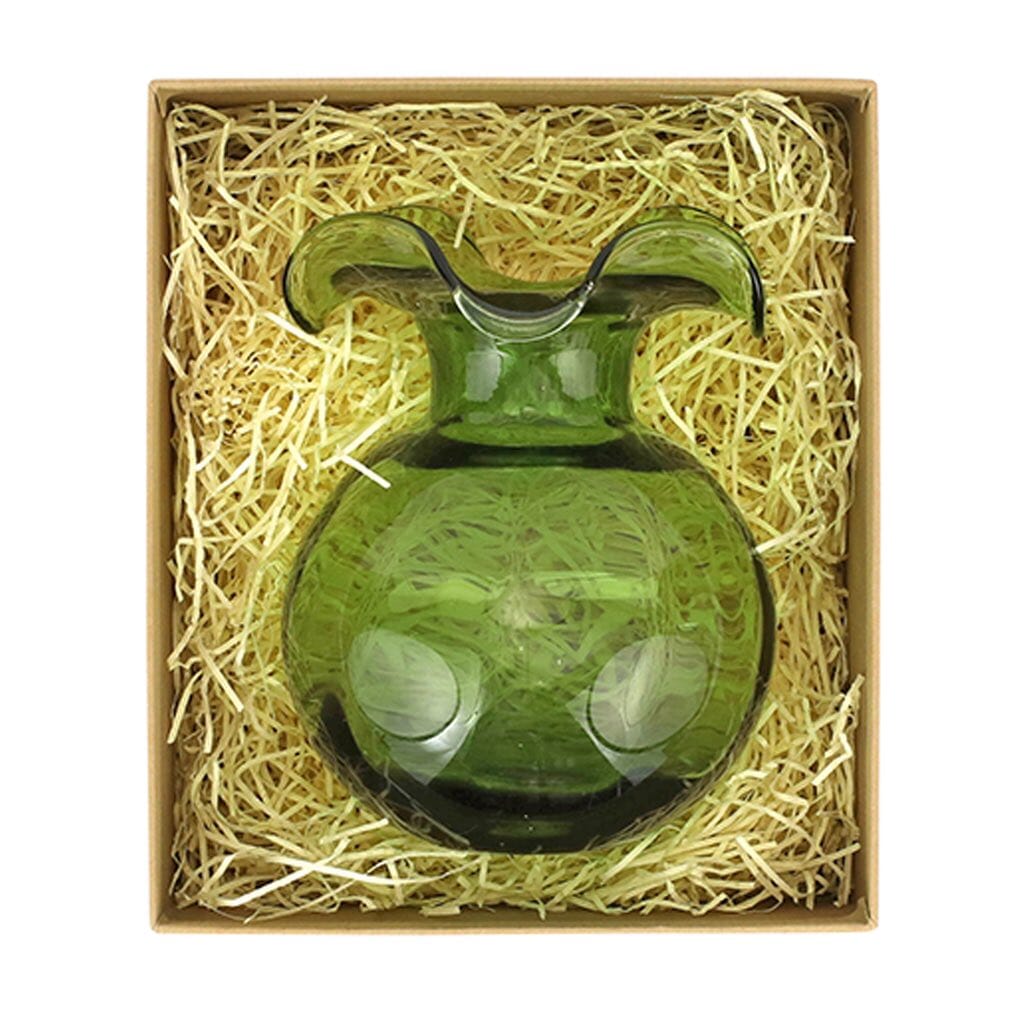 Exquisite Dark Green Mouth-Blown Vietri Hibiscus-Inspired Glass Bud Vase