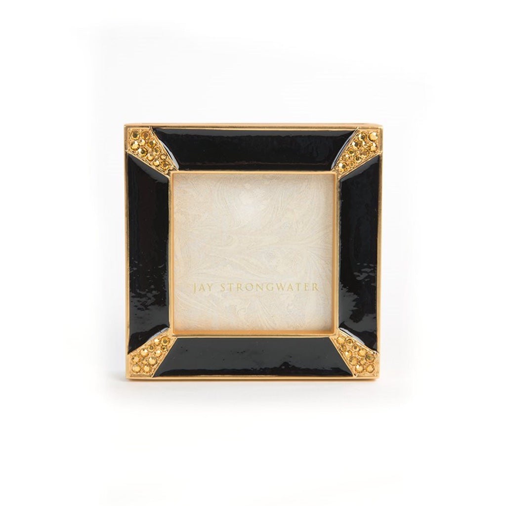 Jay Strongwater Decorative Square Picture Frame - Leland Pave Corner Design in Elegant Black