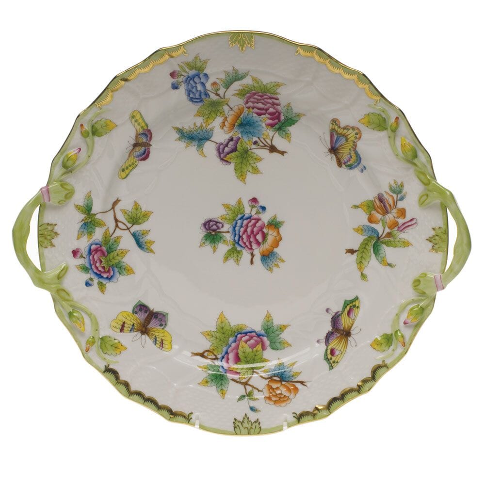 12-Inch Herend Queen Victoria Chop Plate with Handles and 24K Gold Accents