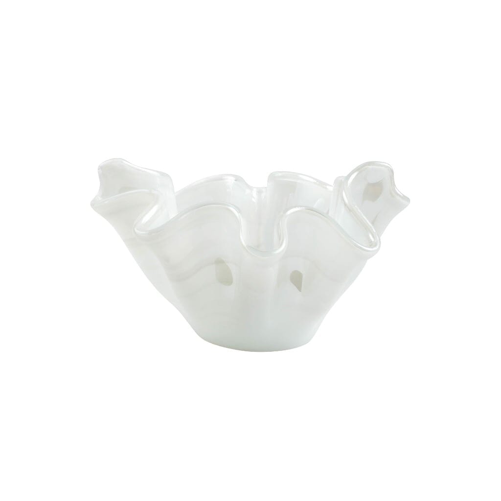 Medium-Sized Handmade Italian Vietri Onda White Glass Bowl
