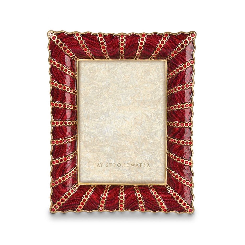 Jay Strongwater Blair 5 x 7 Ruffled-Edge Frame with Ruby Color and 14K Gold Finish