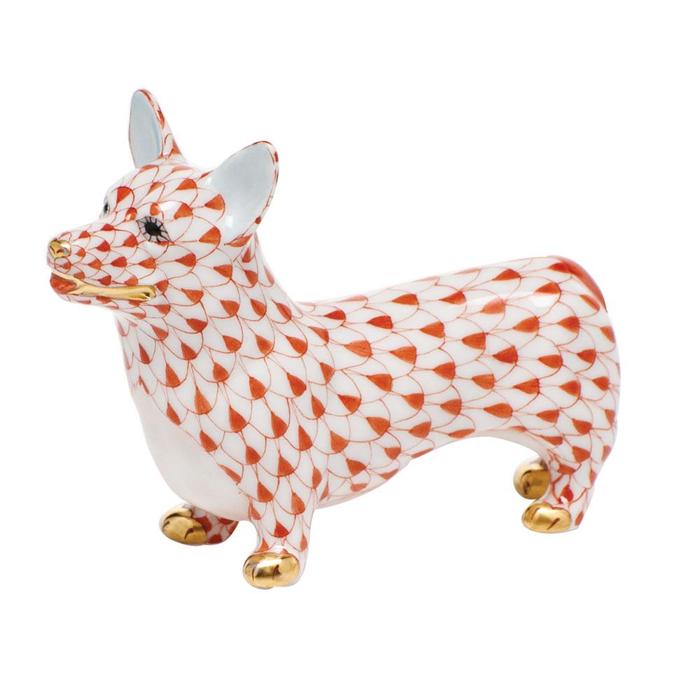 Handmade and Hand - painted Herend Corgi Porcelain Figurine