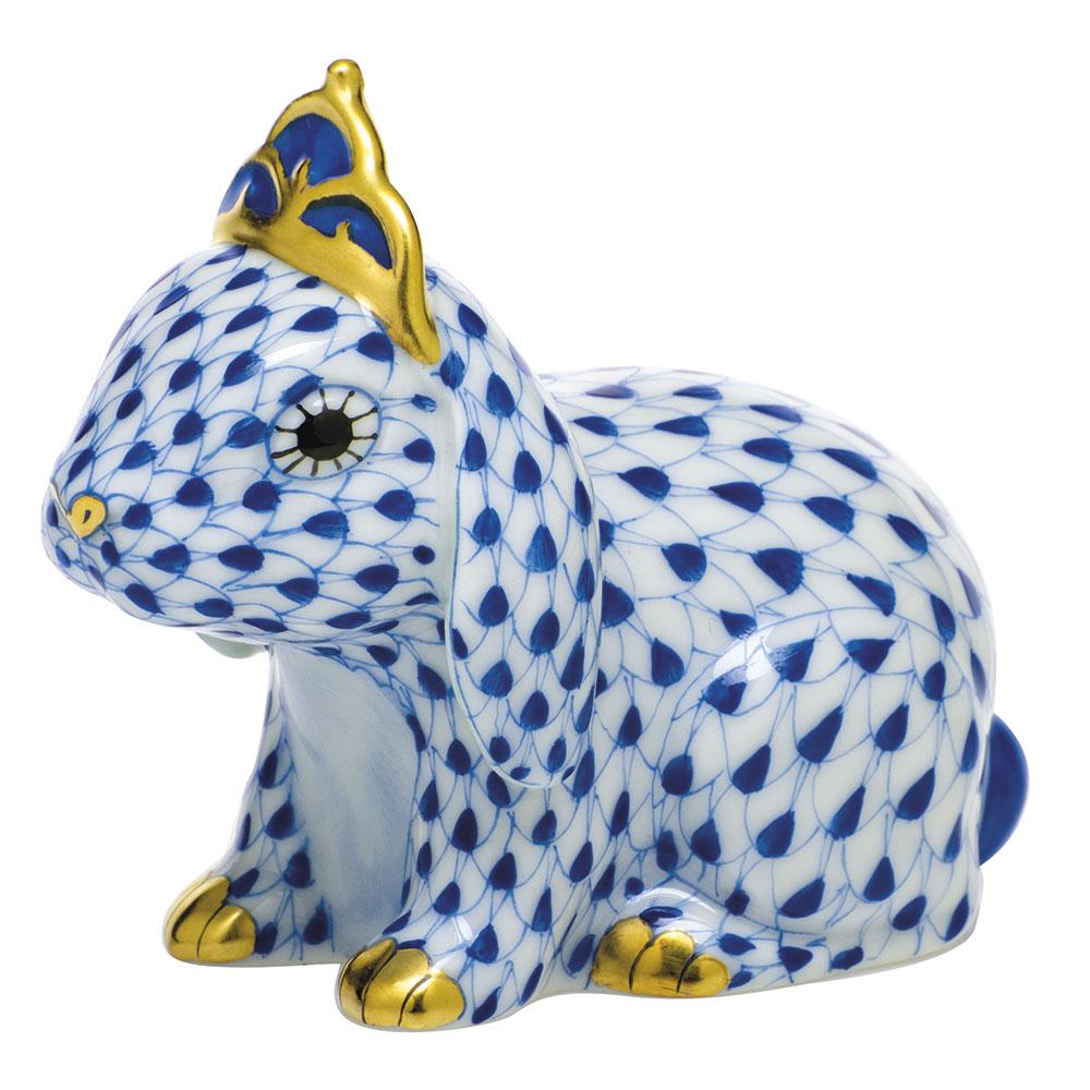 Exquisite Handmade Herend Porcelain Bunny Figurine Adorned with a Tiara