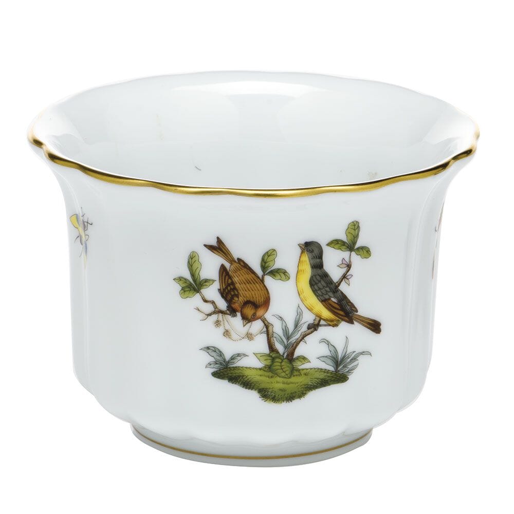 Hand - painted Herend Rothschild Bird Mini Porcelain Cachepot with 24K Gold Accents
