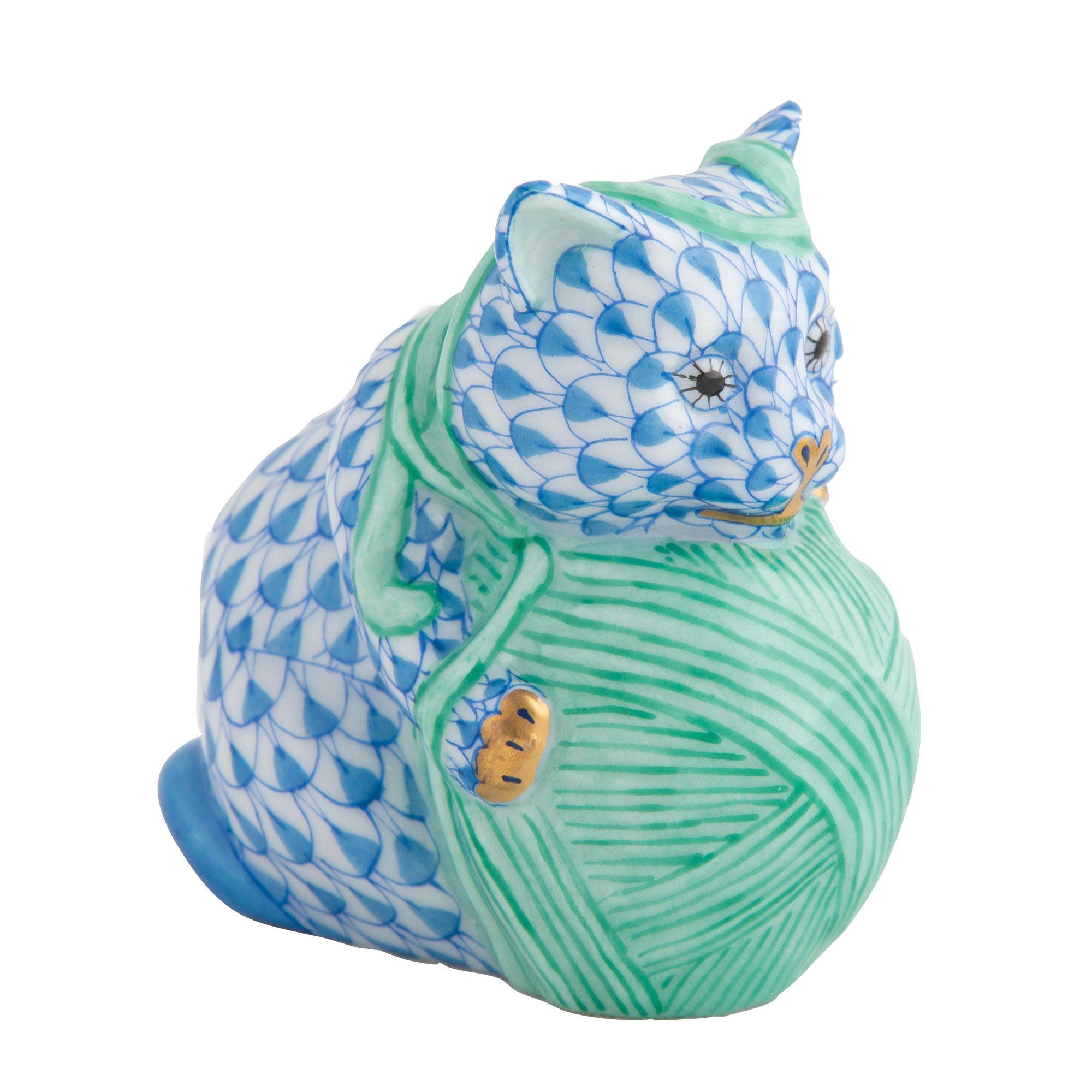 Exquisitely Hand - painted Herend Playful Kitten Porcelain Figurine