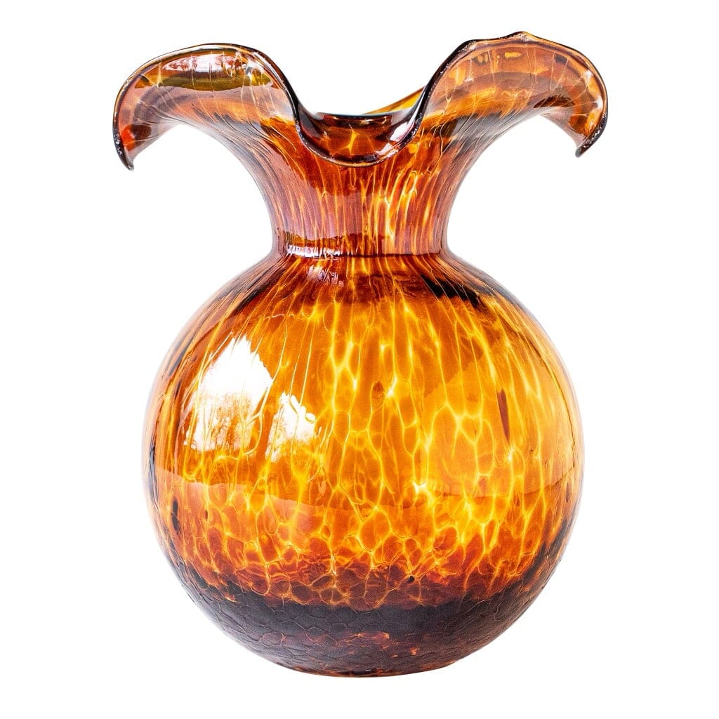 Vietri Medium-Sized Fluted Vase Crafted from Brown Tortoiseshell Glass Inspired by Hibiscus Flower