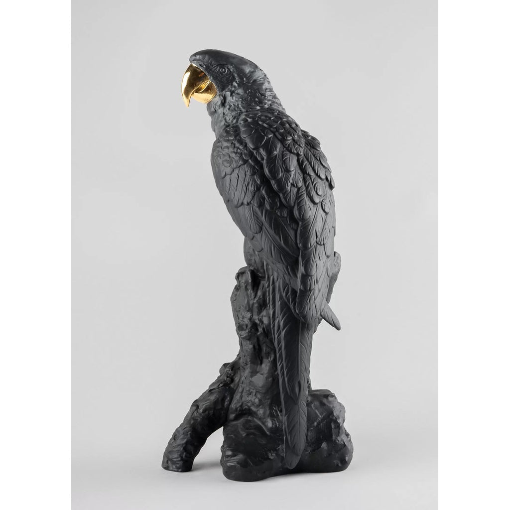 Limited Edition 1000 Lladro Black & Gold Matte Porcelain Macaw Bird Figurine