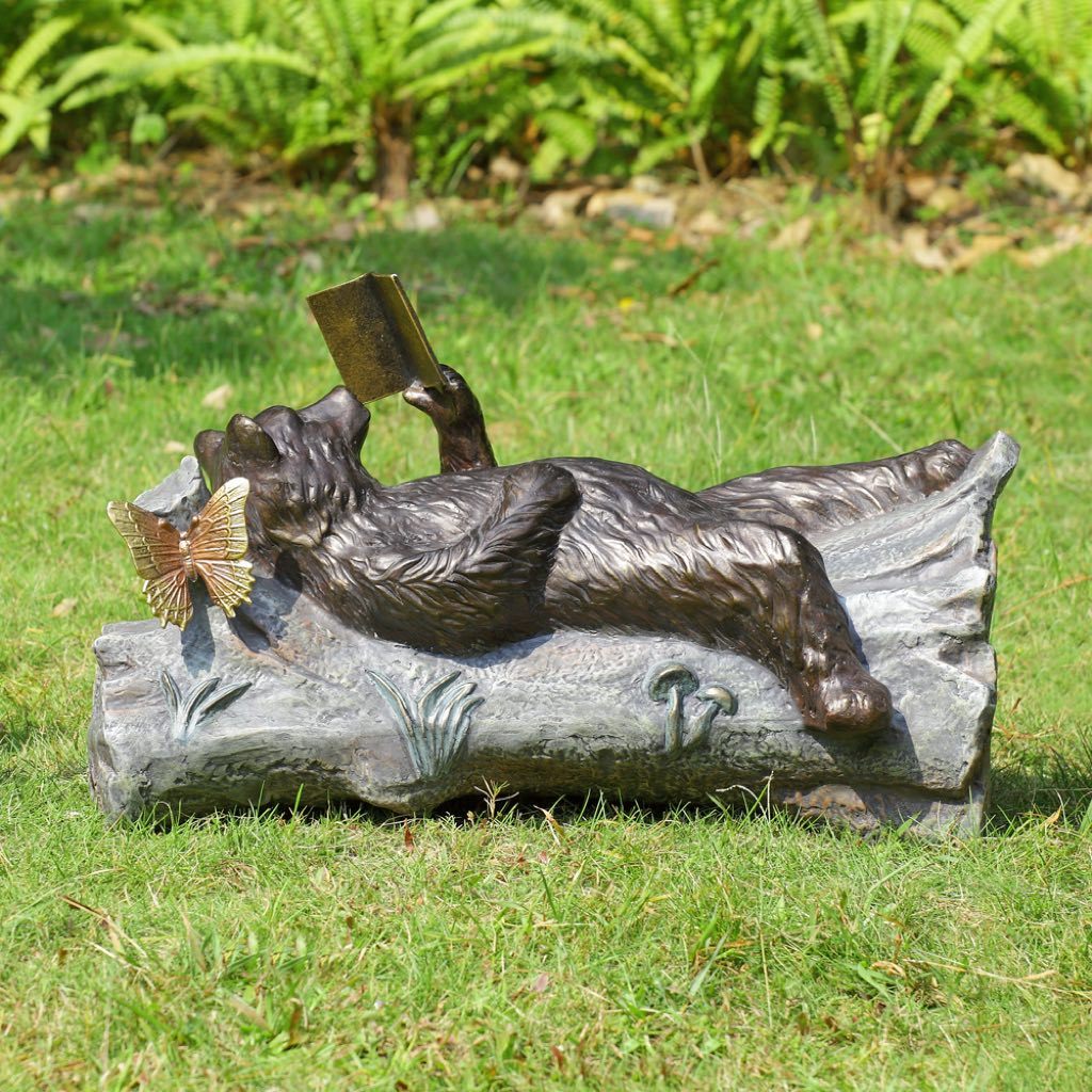 SPI Handmade Aluminum Garden Decorative Lazy Reader Bear Sculpture