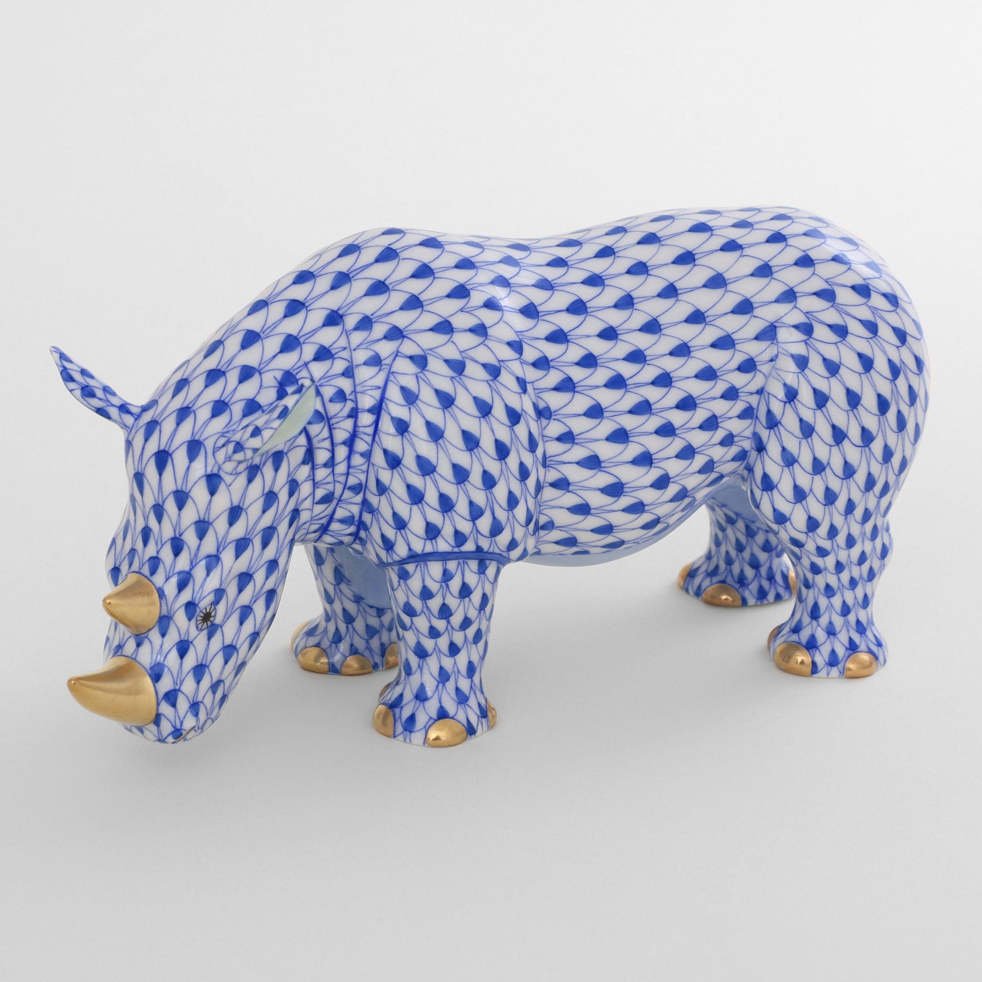 Exquisite Handmade Herend Standing Rhinoceros Porcelain Figurine