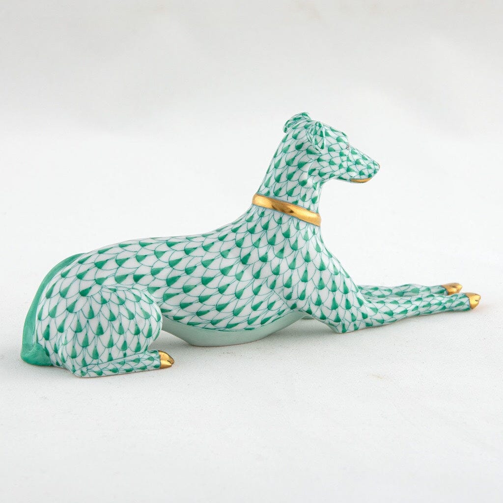 Handmade Herend Porcelain Greyhound Figurine with Gold Collar