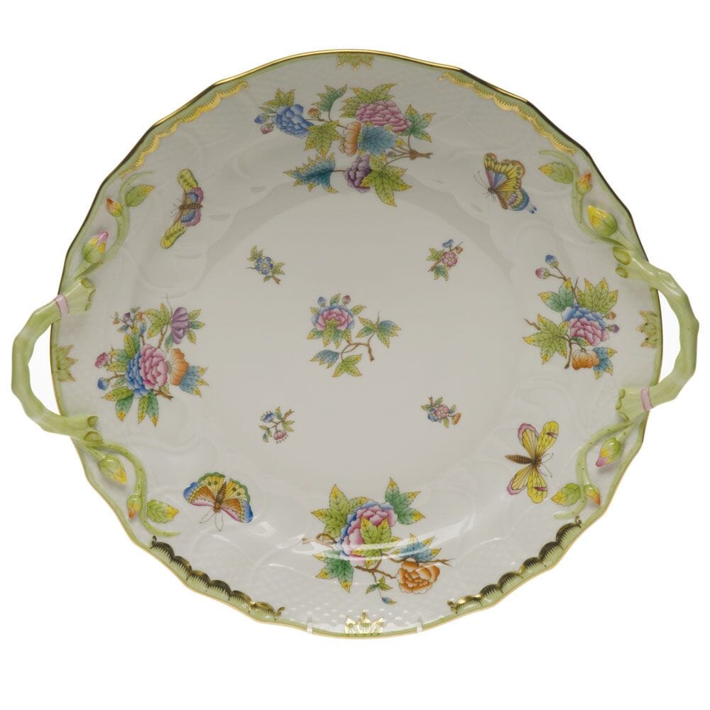 14-Inch Herend Porcelain Chop Plate with Handles, Featuring Queen Victoria Pattern