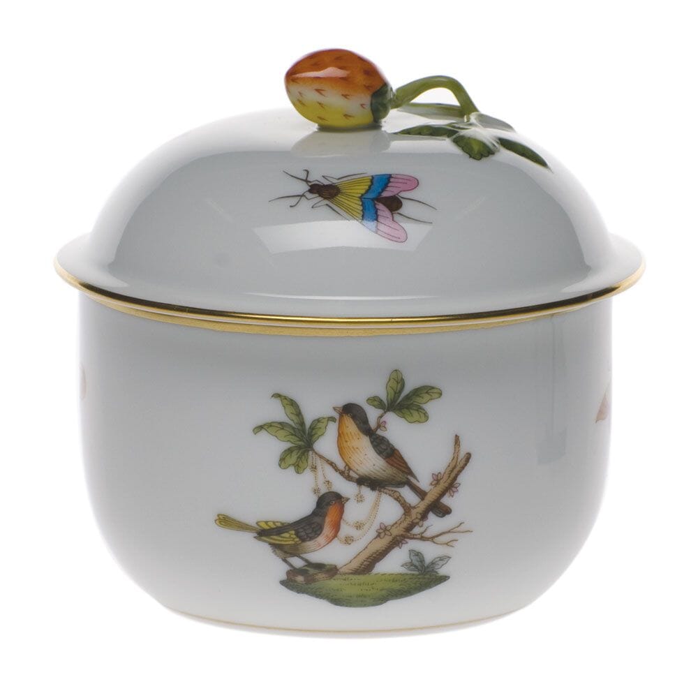 Exquisite Herend Rothschild Bird Porcelain Covered Sugar with Strawberry Design