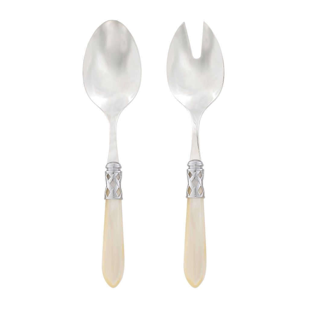 Vietri Aladdin Set of Shiny Chrome Salad Servers, Handmade in Italy
