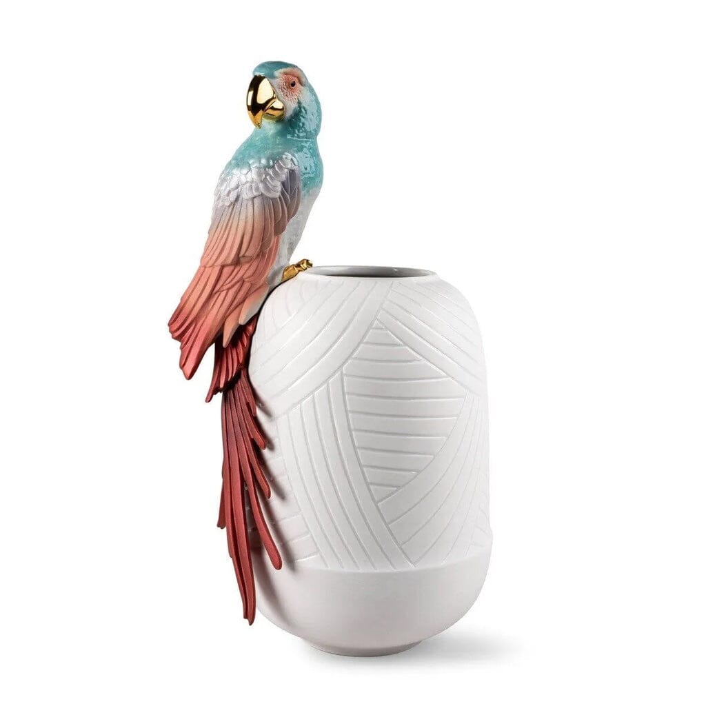 Red Lladro Handmade Porcelain Macaw Bird - Shaped Vase