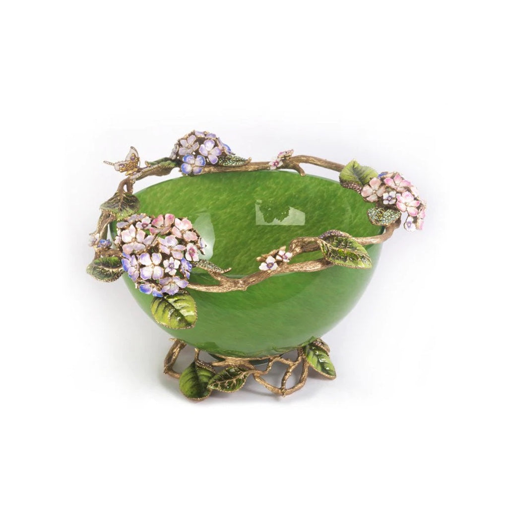 Jay Strongwater Hand - crafted Sophie Hydrangea - themed Decorative Green Glass Bowl